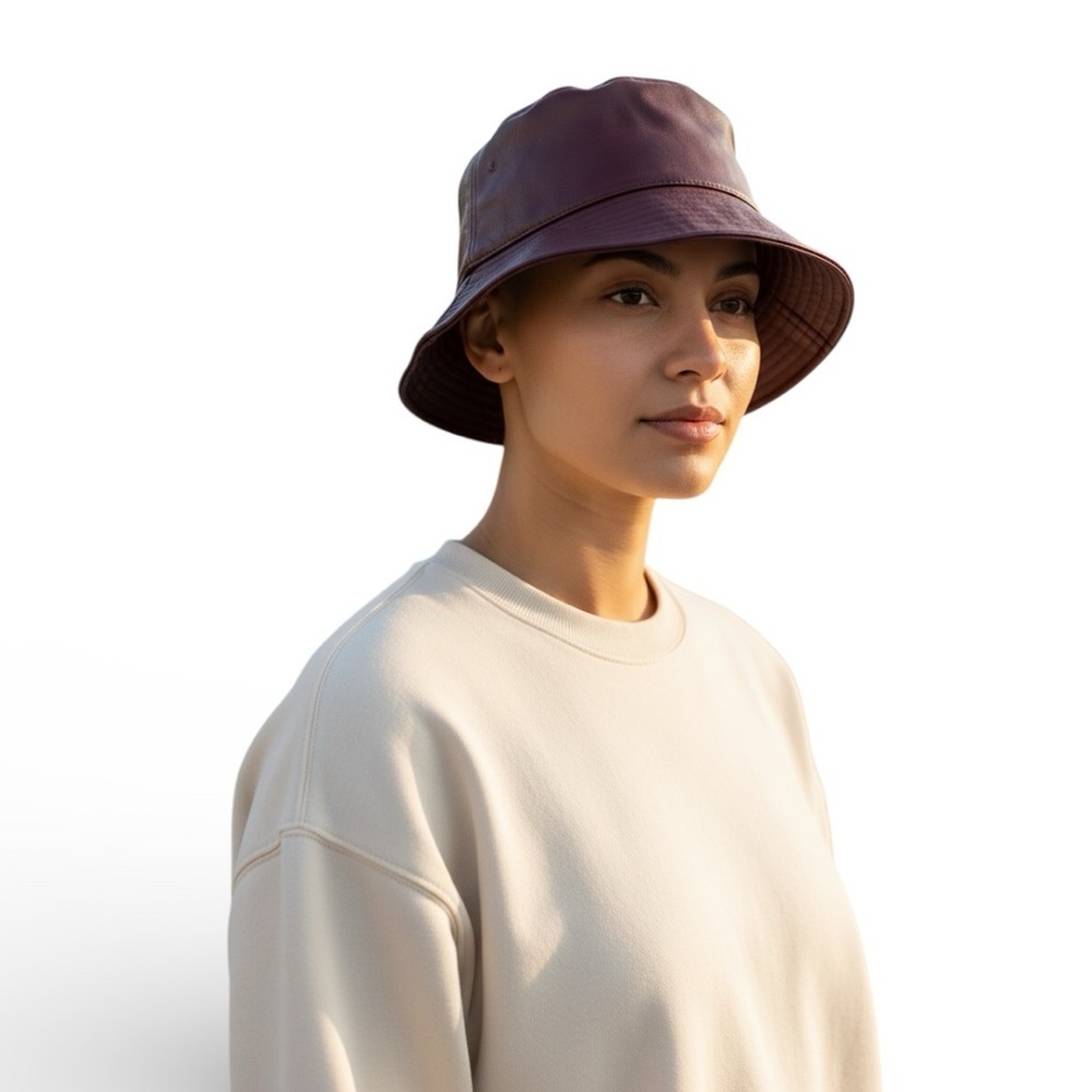 STAND STUDIO Burgundy Vida Faux Leather Grained Bucket Hat Size Small